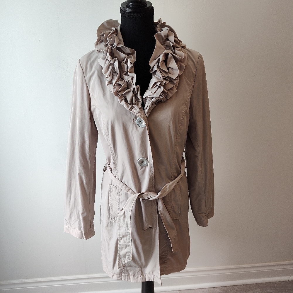 Beige Trench with Ruffle Collar